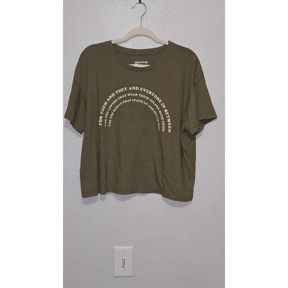 Target Take Pride Large L Olive Green Boxy Crop Graphic Tee T-Shirt Pride Top
